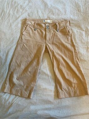 Vintage Y2K Gap Low Rise Cropped Pinstripe Capri Pants - Tan Beige 8